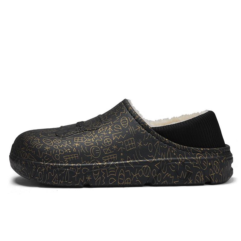 

Модные мужские тапочки повседневные модные на платформе зимние домашние нескользящие износостойкие эластичные удобные плюс бархат сохраняют тепло водонепроницаемые 43-44 чёрный