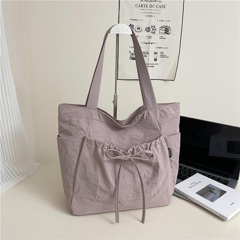 Bow Large Capacity Canvas Tote Bag Women's Autumn New Fashion Commuter Casual Shoulder Bag Pleated Handbag