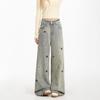 2025 Summer Women's High Waist Embroidered Overalls - European Street Style Punk Wide-Leg Pants