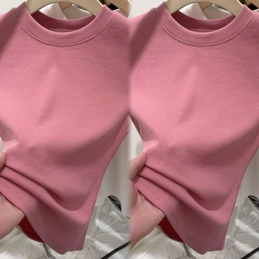 Dopamine Thread Slimming Women's Summer Short Sleeve T-Shirt – Versatile Straight Shoulder Round Neck