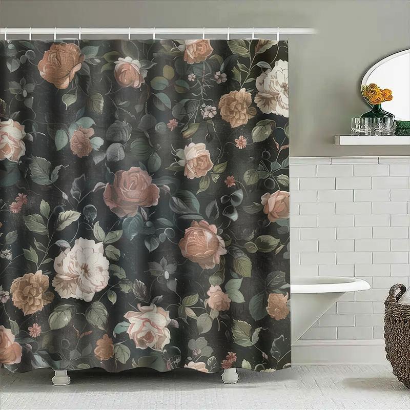 Luxury Floral Print Shower Curtain Dark Green Beige Colorful Water Repellent Bath Room Decoration Waterproof Curtain For Home De