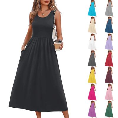 Fashionable Women's Summer Dress, Elegant Casual Wear, Beach Vacation Sun Skirt with Pockets