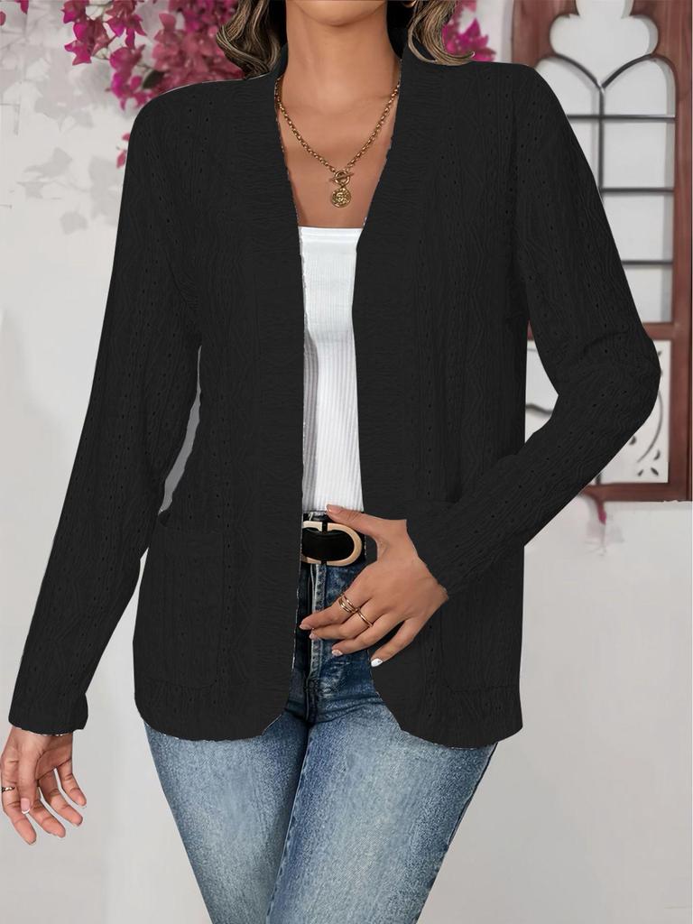 Cardigan elegant cu mâneci lungi, culoare uni, cu buzunare - Colecția de toamnă 2025