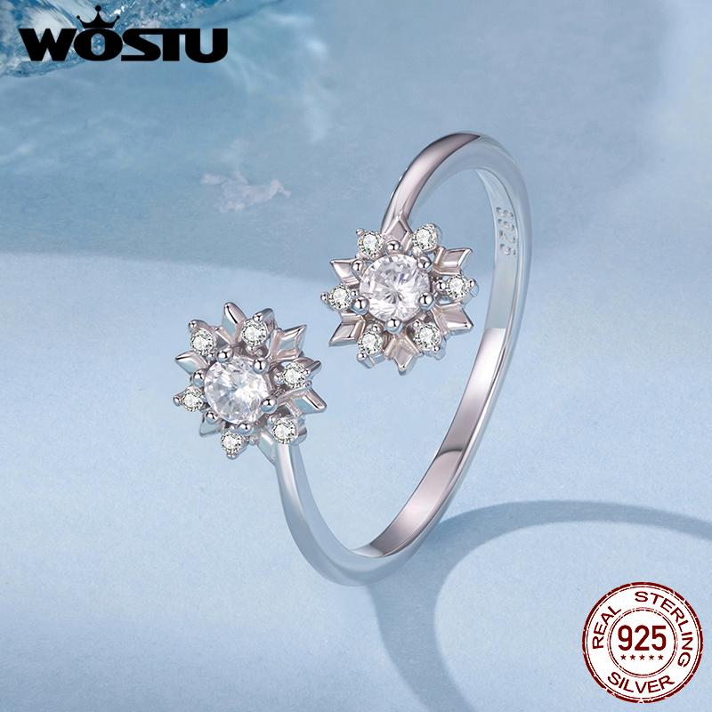925 Sterling Silver Snowflake Jewelry Necklace Earrings Ring For Women Sparkling Cubic Zirconia 3-Piece Gift Set for Women Xmas