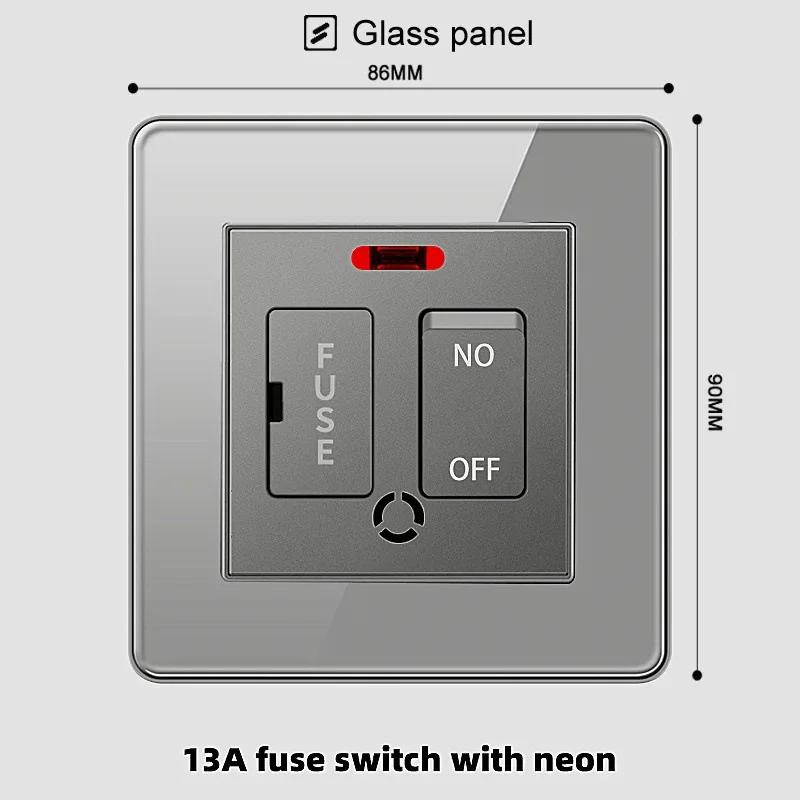 Deluxe Grey Tempered Glass Panel UK 13A Plug Electrical Socket, Double 5 Pin Socket and Switch, EU Universal USB C Wall Socket