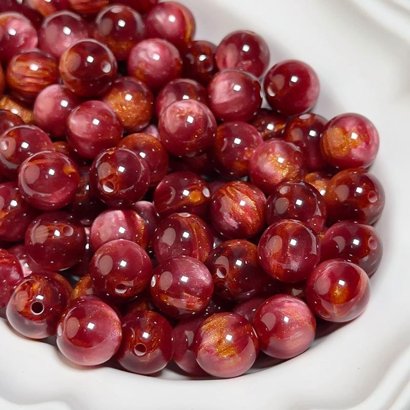 10pcs Dreamy Starry Sky Streamer Smudged Jade Flower Gold Through-hole Round Beads Loose Beads Diy Handmade Beaded Bracelet Jewelry Materials