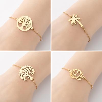 New Stainless Steel Life Tree Coconut Tree Pendant Bracelet Ins Fashion Lotus Flower Small Fresh Bracelet