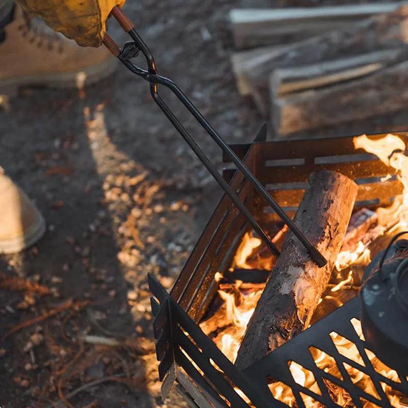 ShineTrip Neuer Outdoor Camping Feuerhaken Verdickter Anti-Verbrühungs-Kohlenstoffstahl Feuerhaken Picknick BBQ leicht tragbar