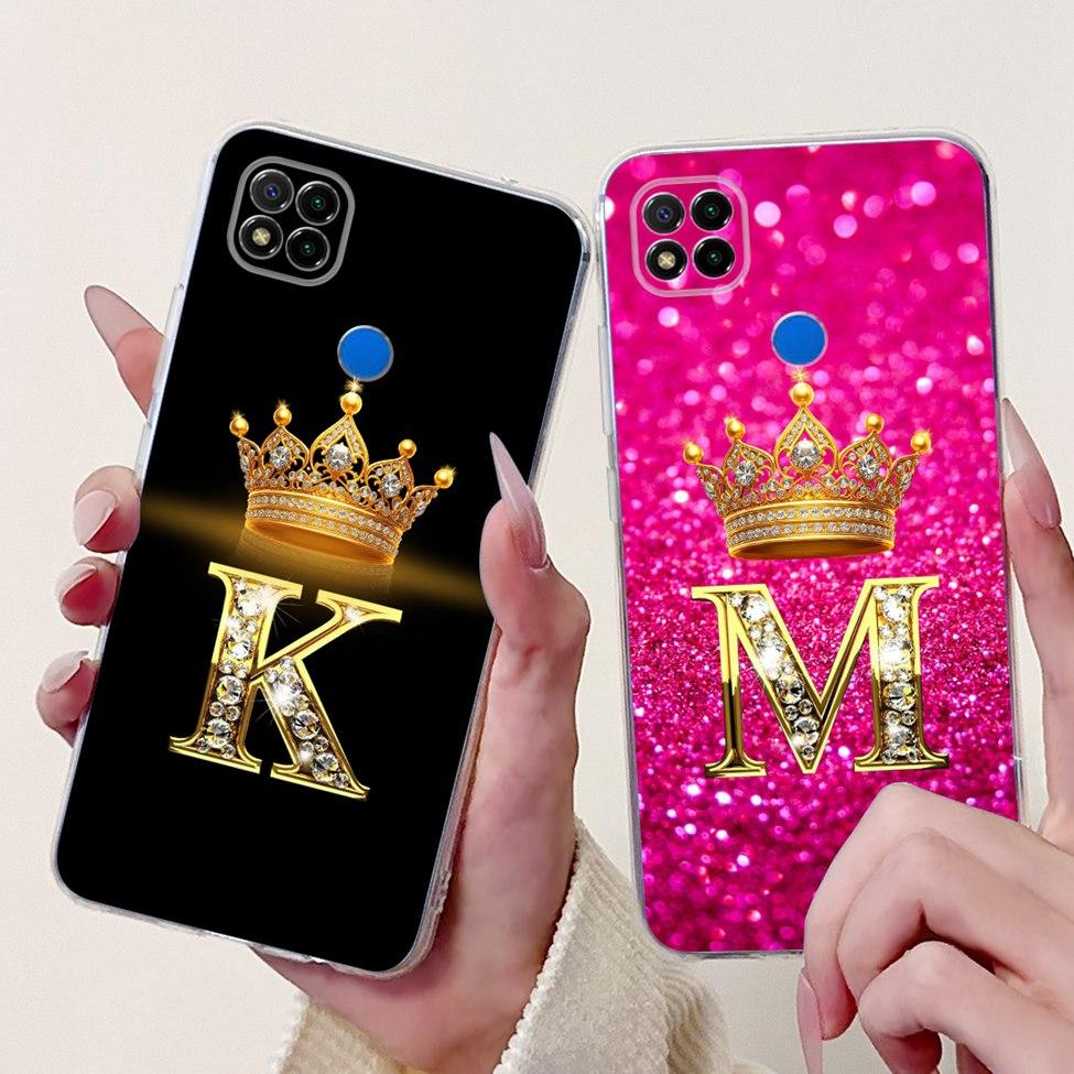 Clear Casing For Redmi 9C NFC Cover Redmi 9C Case Transparent Fashion Luxury A-Z Letters Crown Soft TPU Phone Case