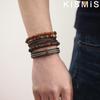 Multilayer Hand Braided Bracelet Set for Men and Women Flax Rope Wood Beads Ethnic Style Leather Wristband 5Pcs Set