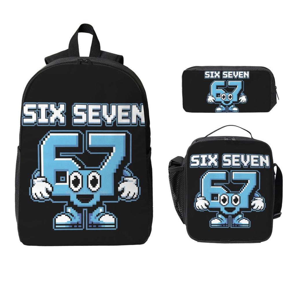 3 Peças 67 Seis Sete 6-7 Italian Brainrot Conjunto de Mochilas Escolares para Meninas Meninos Estojos Mochilas Conjuntos com Lancheira Para Mochila do Dia
