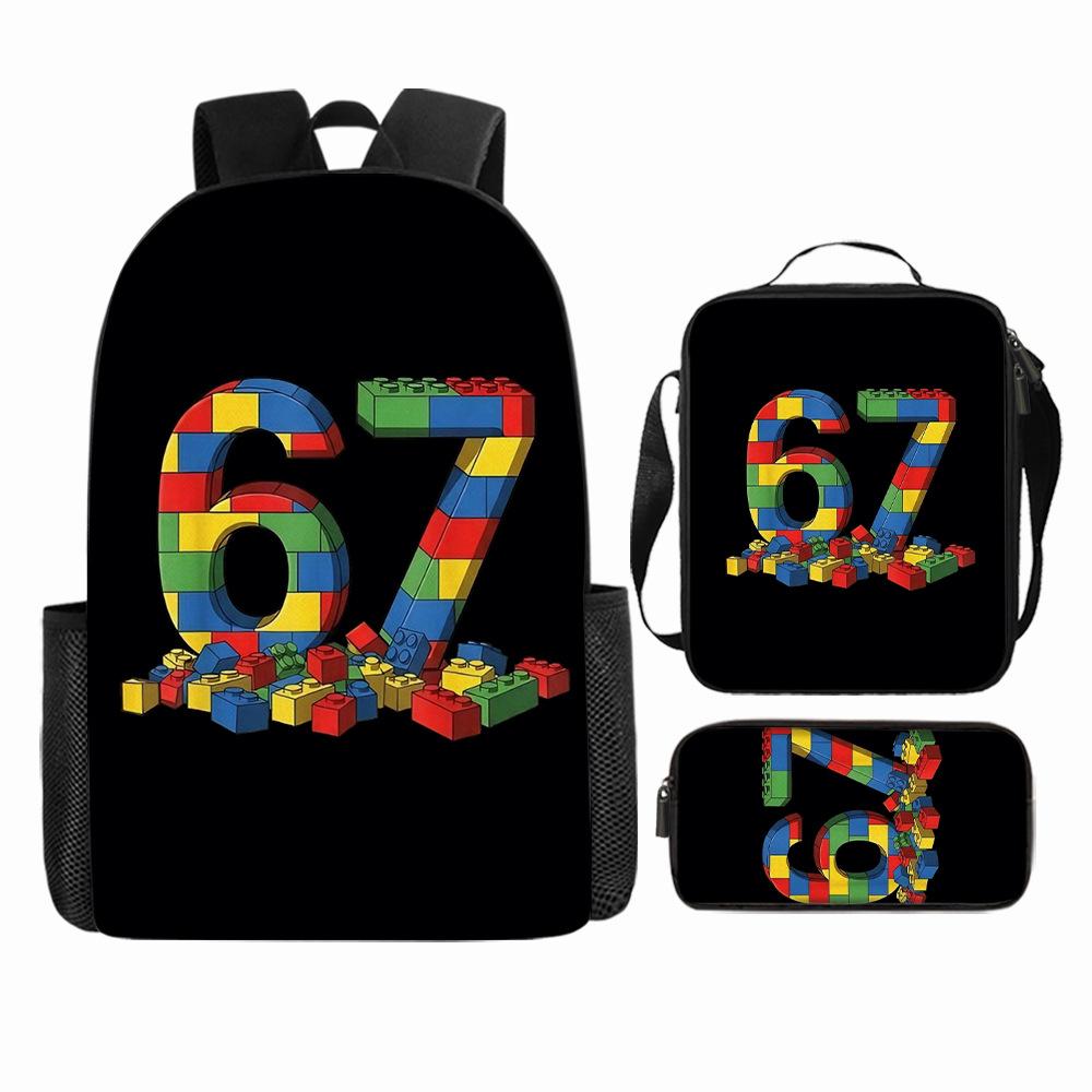 Large Capacity Schoolbag with Shoulder Strap; Student Three-piece Pencil Case Set