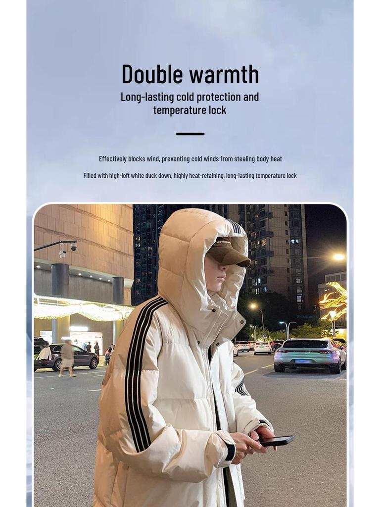 Men's 2025 Mid-length Down Jacket - Winter Thickened Casual Hooded Outerwear for Youth Fashion and Cold Protection