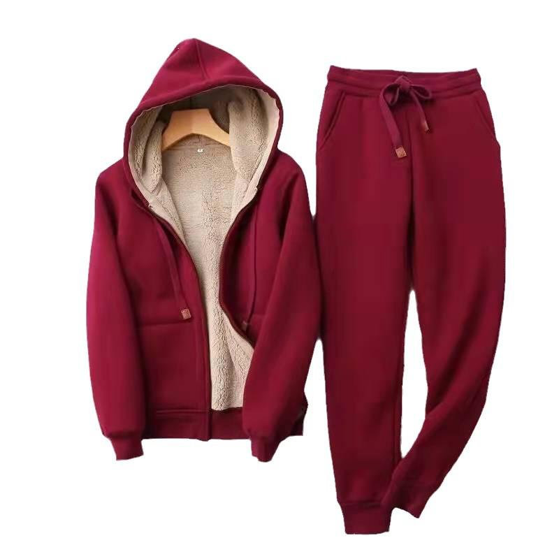 Set Moda da Donna con Fodera in Pile: Cardigan con cappuccio autunno/inverno e pantaloni da jogging slim fit.