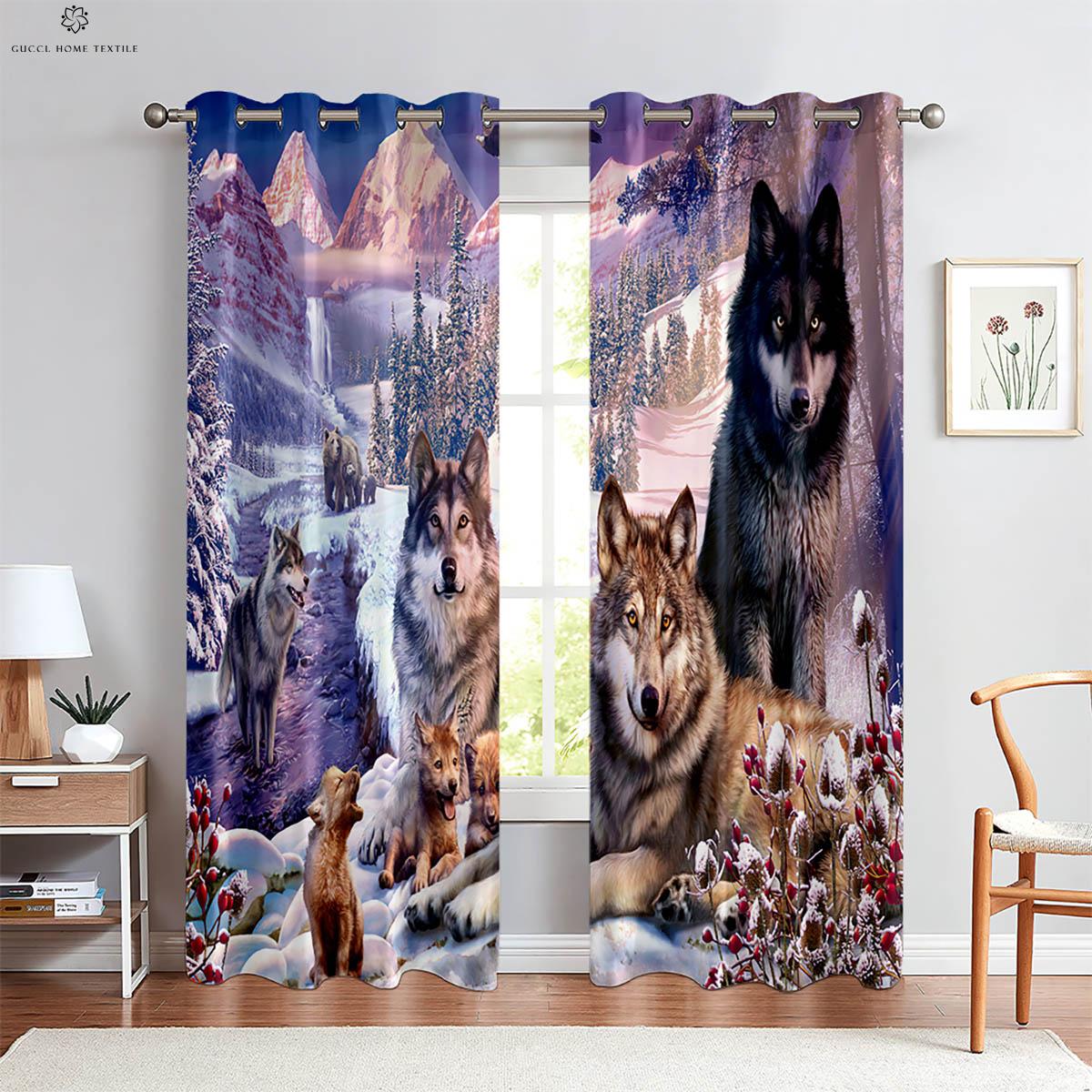 

Волк под звездным небом 3D-печатные шторы для детской комнаты, спальни, гостиной, кухни, 2 шт., легко стирать W50xH130(CM)x2PCS&Grommet Top