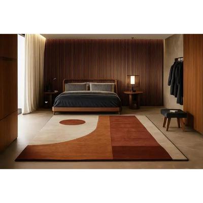 Mid-Century Modern Geometrisch Vloerkleed Minimalistisch Beige Roestkleur Abstract Tapijt voor Slaapkamer Woonkamer Woondecoratie