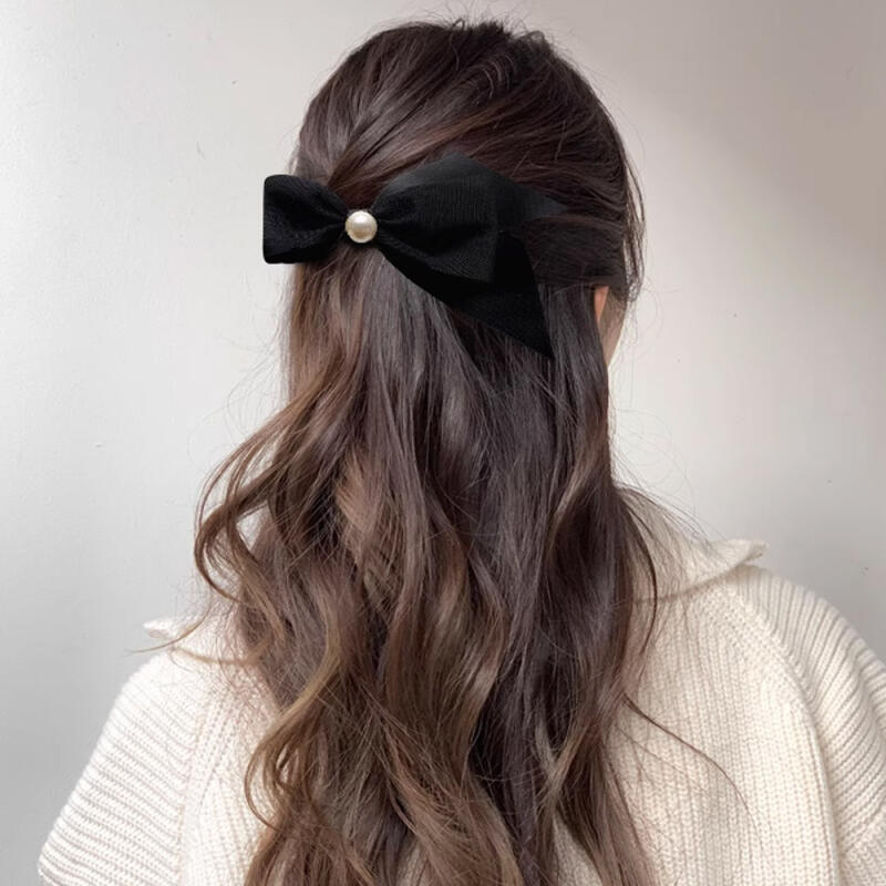 Herin Black Ribbon Point Pearl Hairpin Ribbon Pin