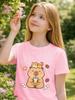 Capybara Kitten Boba Kids Tee Cartoon Animal Print Boys Girls Family Matching Cotton Summer Short Sleeve Basic Children Tshirt