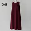 Women Summer Dress O Neck Loose A-line Sleeveless Solid Color Mid-calf Length Soft Breathable Casual Pockets Plus Size Lady Midi Dress