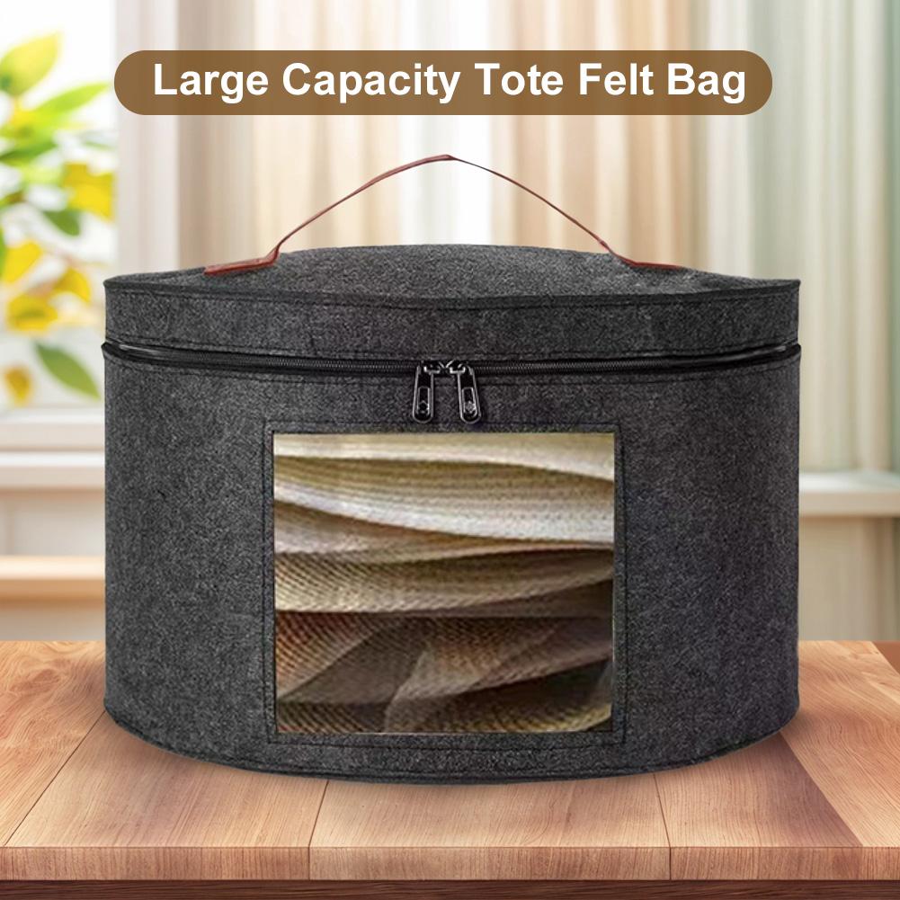 Hat Clothes Storage Bin W/ Handle & Shoulder Strap Round Cowboy Hat Box Foldable Hat Organizer Bag for Travel and Closet Storage