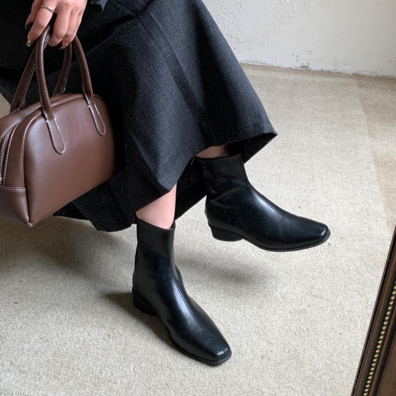 Simple women's shoes Korean version autumn new square head thin boots thick low heel short boots women's fashion versatile rear zipper
