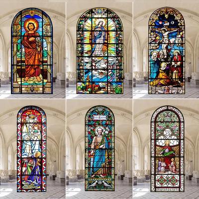 Naklejki na witraże, Folia prywatności, Styl kościelny, Przylegające statycznie, Dekoracyjne matowe folie okienne, Niestandardowy rozmiar