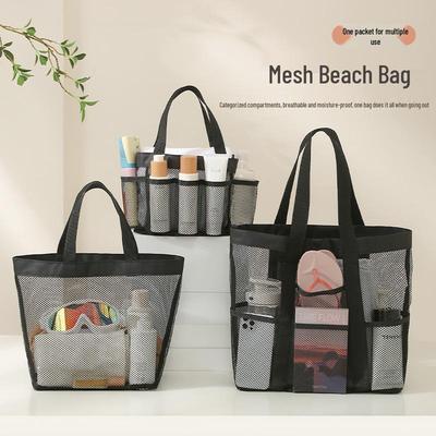 Große Strandtasche aus Mesh mit Fächern - Atmungsaktiver Reiseorganizer für Fitnessstudio & Schwimmen