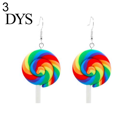 Fashion Rainbow Lollipop Candy Dangle Hook Earrings Women Jewelry Gift Party