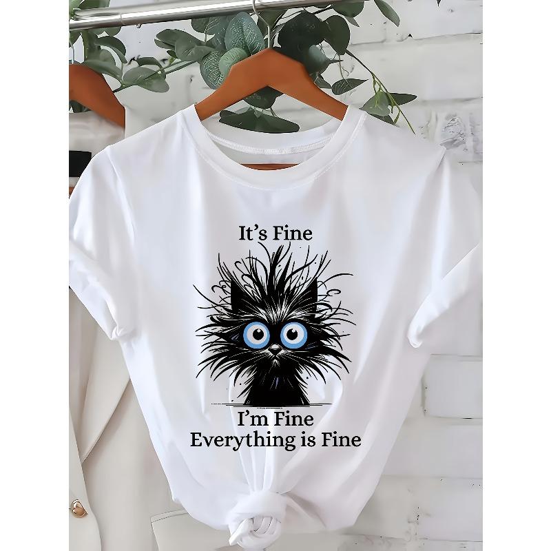 

European Size 1pc Ladies Printed Pattern T-shirt, Funny Printed Short Sleeve, Lightweight and Plaid for Casual Wear, Casual Casual Wear| S белый