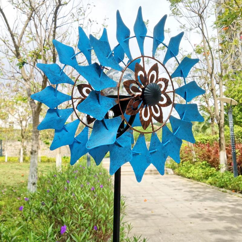 Unique Design Metal Art Handmade Iron 360 Degree Rotation Solar Lamp LED Light New Arrival Wind Spinners Kinetic Sculpture (as the picture,58.5*24*200cm)
