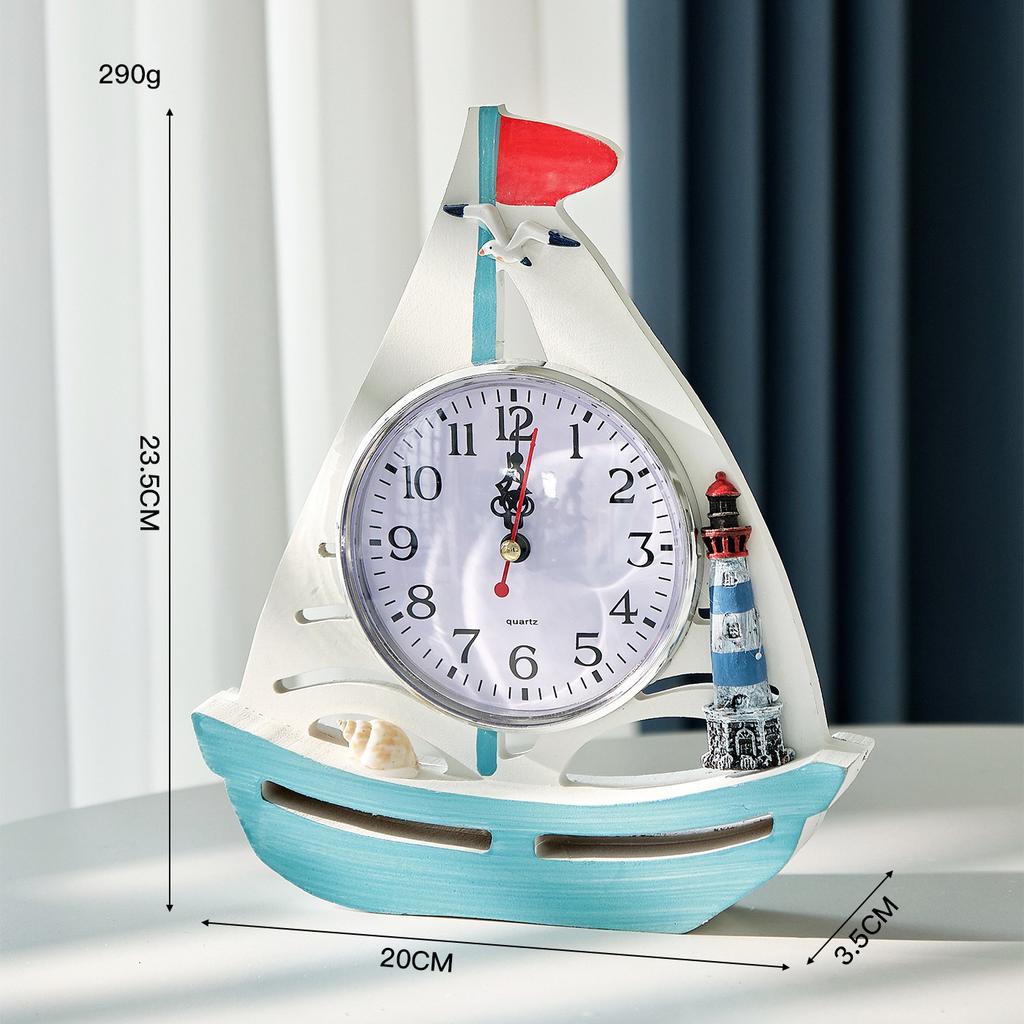 Nautical Style Clock Retro Sailboat Desk Clock Home Decor Living Room Ornaments Sea Theme Mediterranean Office Decor Crafts