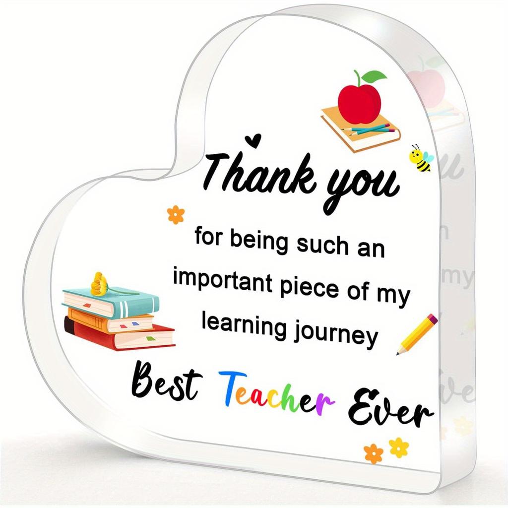 2D Flach, Dankeschön-Geschenk für Schüler an Lehrer - Graviertes Acryl-Herzförmiges Schild, Geschenk zum Lehrertag, Geeignet für männliche/weibliche Lehrer Dankeschön-Ge