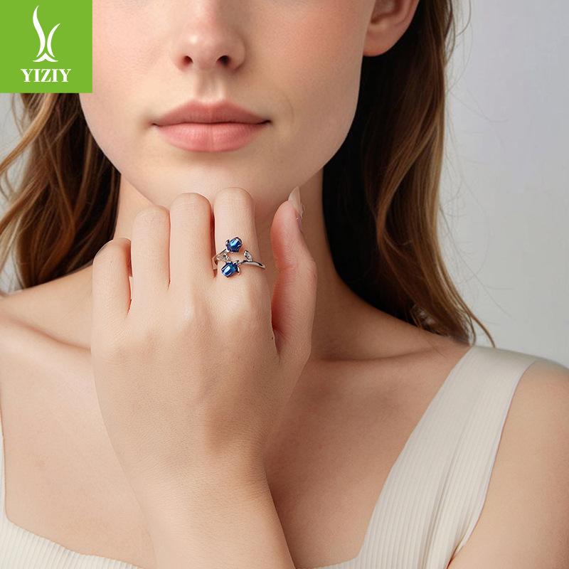 Drip Blue Enchantress Rose Opening Ring Romantic Valentine'S Day S925 Sterling Silver Ring
