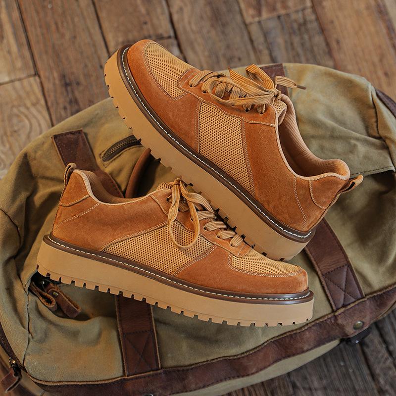 Übergröße Amerikanische Retro-Leder Herrenschuhe Dicksohlige Mittelhohe Gelbe Stiefel, Rauleder Herren Kurzstiefel, Herren Martin