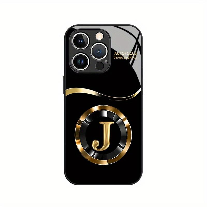 Golden letter J pattern Phone Case For iPhone 17 16 16e 15 14 13 12 Mini 11 Air Pro XS Max XR X Plus Glass Silicone Frame Cover
