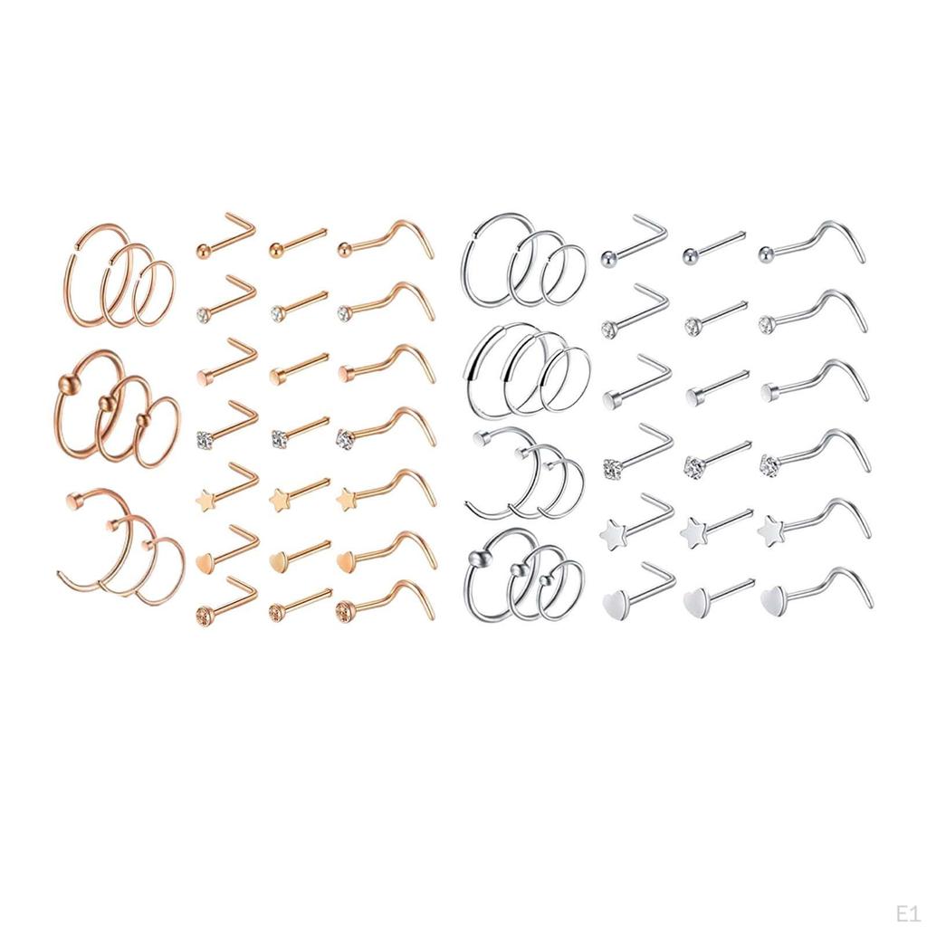 20g Stainless Steel Nose Rings Hoop Studs for Women Men 30Pcs