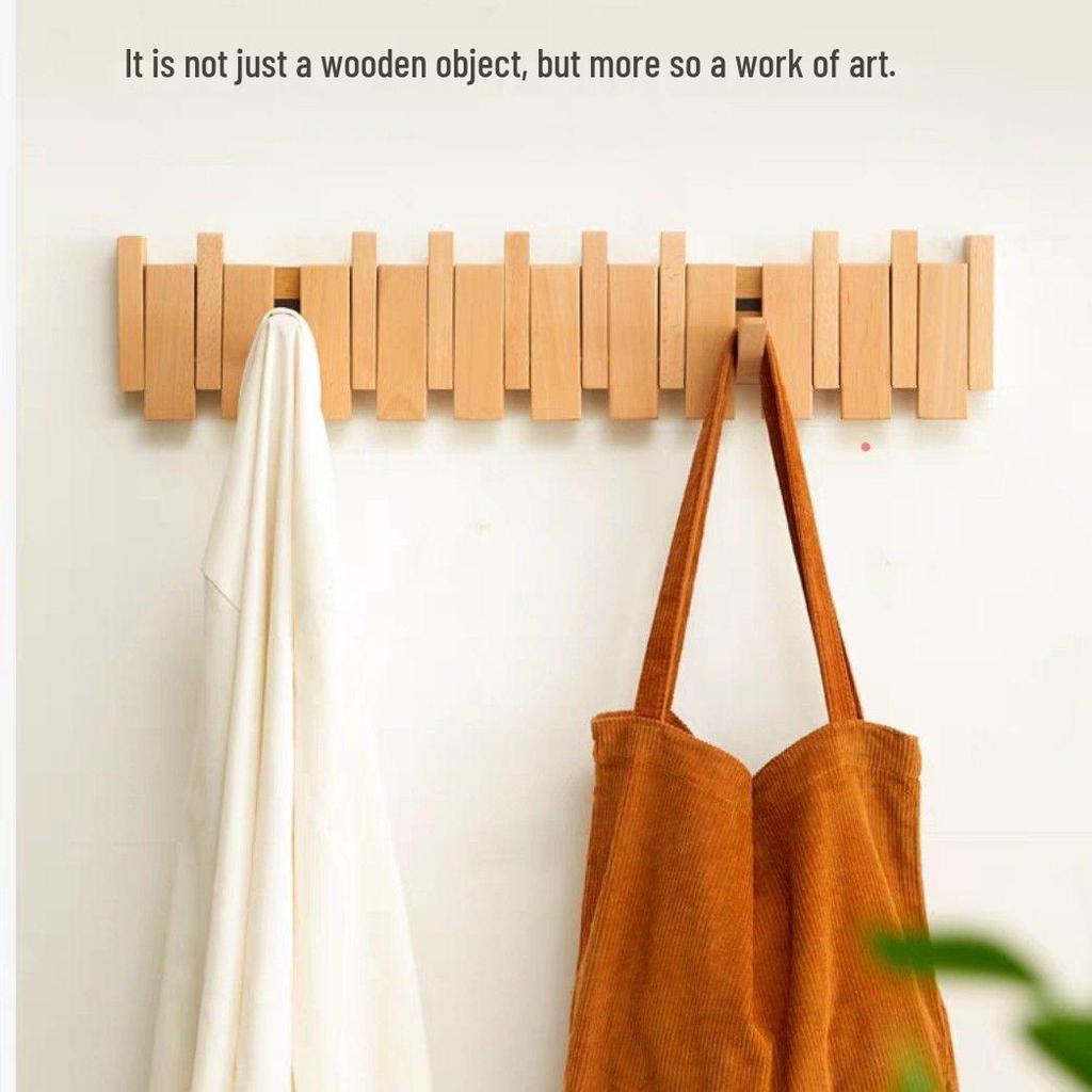 Nordic Punch-Free Solid Wood Coat Rack for Entrances, Walls, and Hallways.