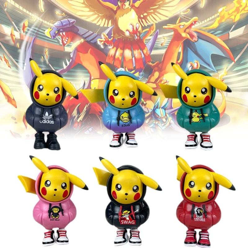 6pcs Hoodie Pikachu Pvc Toy Model Desktop Decoration Christmas Gifts