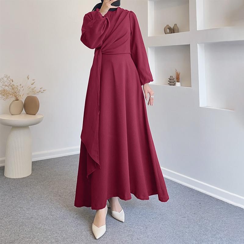 ZANZEA Women Muslim Casual Round Neck Long Sleeve Loose Dress