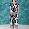 Damen Plus Size Boho-Print 2-teiliges Set, Kurzarm-Oberteil & Capri-Hose (XL-5XL)