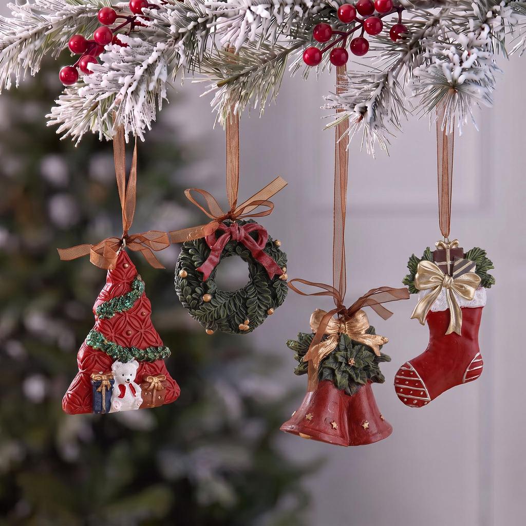 Colorful 3D Retro Bell Resin Ornament - American Cartoon Style Christmas Hanging Decoration