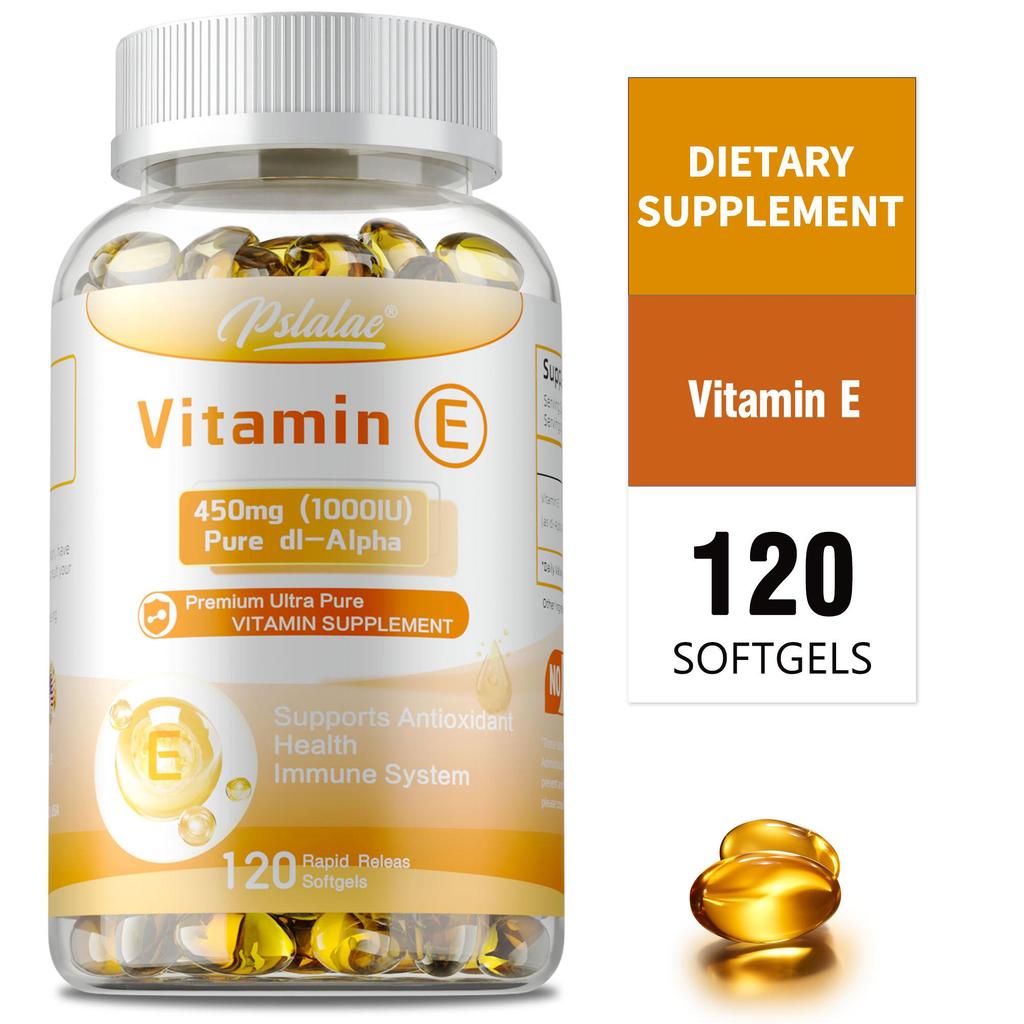 Vitamin E capsules - rich in calcium, magnesium, and multiple vitamins - promote skin health and immunity.