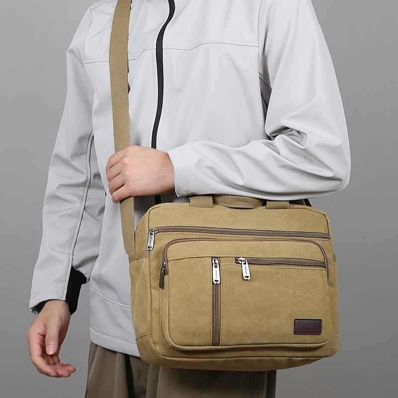 Classic Canvas Messenger Bag - Men's Crossbody Shoulder Tote for Work & Travel (Water Resistant Durable Handbag)