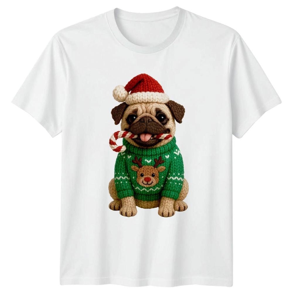 Pug Dog Christmas Sweater Candy Cane Holiday Unisexs Unisexs Graphic Tee S