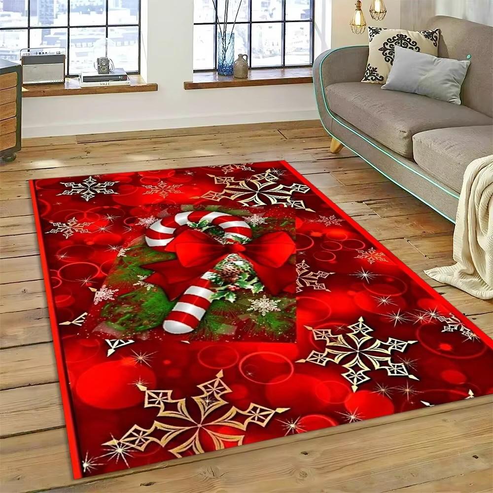 3D Fröhlicher Weihnachtsbaum Weihnachtsmann Cartoon Bereichsteppich Groß, Teppich für Zuhause Wohnzimmer Sofa Fußmatte Dekor, Kinder Rutschfeste Bodenmatte
