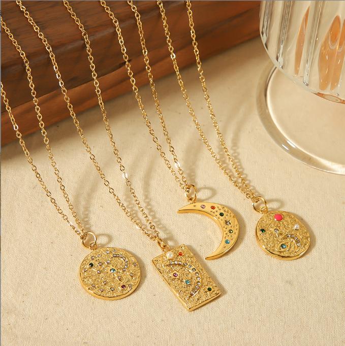 European and American Fashion Trends, Charm, Sun, Moon, Stars, Stainless Steel Necklace