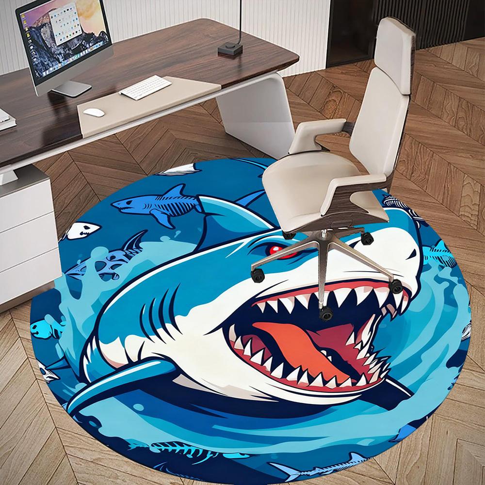 1PC Shark Teeth Round Chair mat Area Rug - Non-Slip, Floor Mat for Office, Bedroom, and Indoor Decor -Gift D1127211