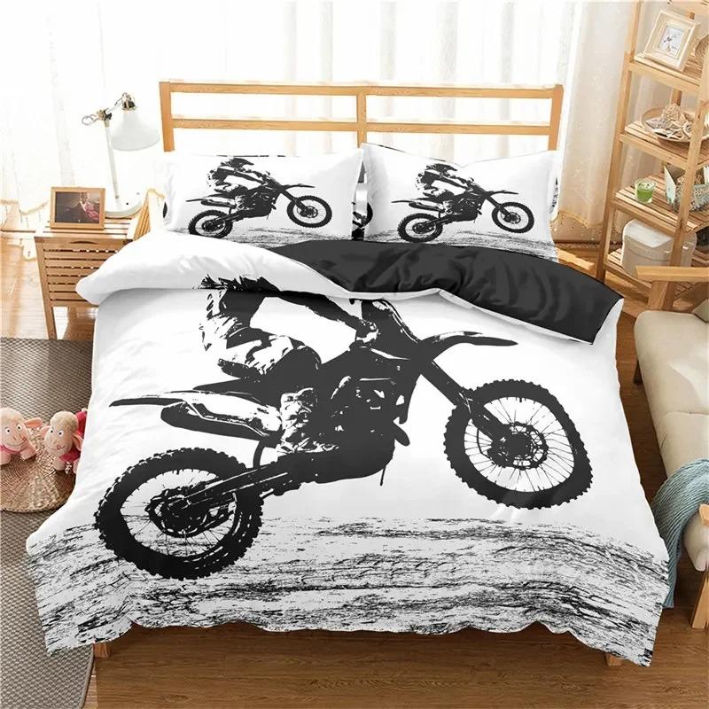 Extremsport Bettbezug Motocross Bettwäsche-Set für Jugendliche Teenager Jungenzimmer Mikrofaser 3D Motocross Rennsport Moves Thema Bettdeckenbezug