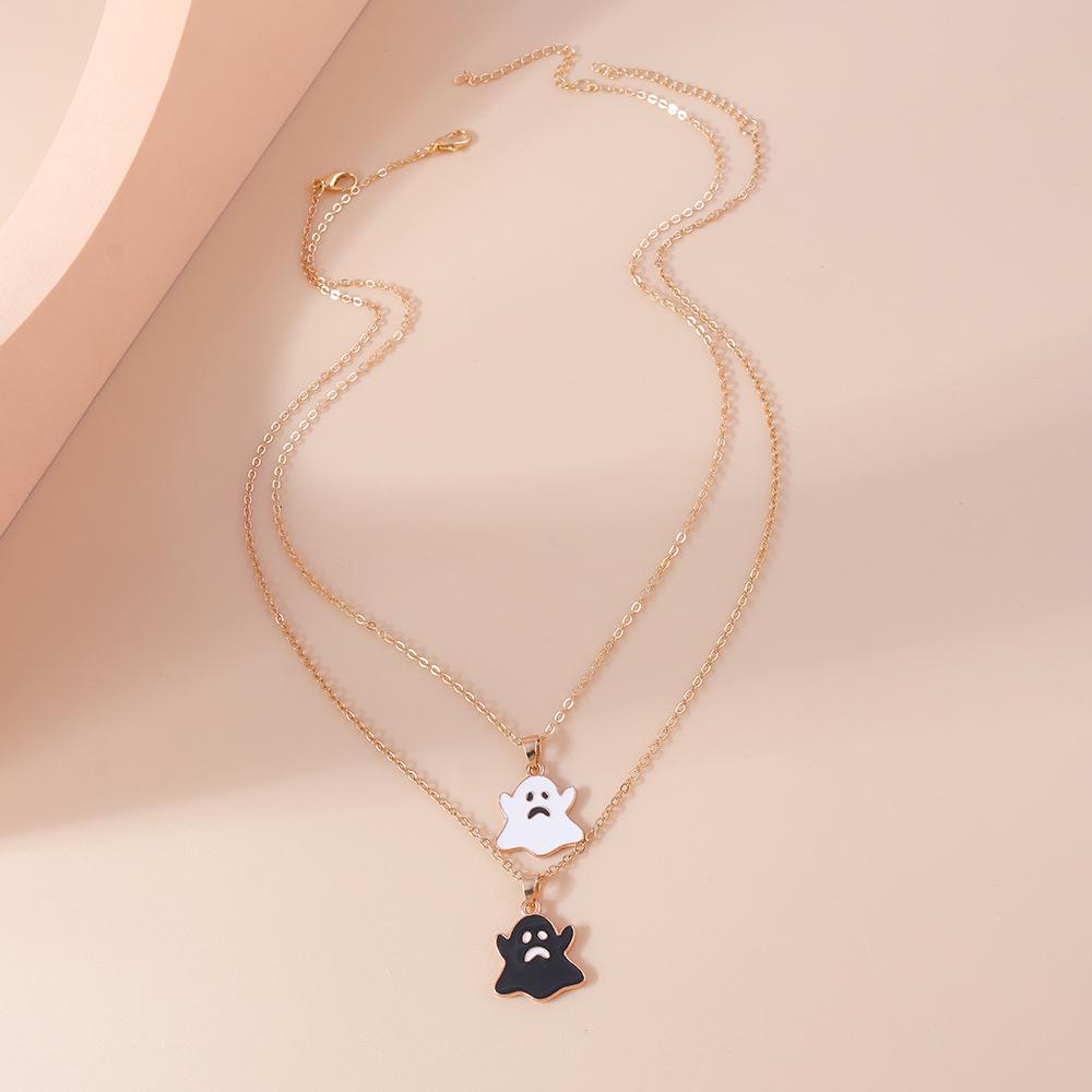 Cute Enamel Halloween Ghost Pendant Necklace for Women Girl Chain Necklaces Holiday Jewelry Gift