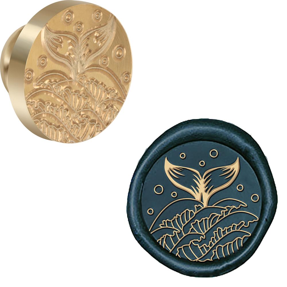 Marine Life Theme Wax Seal Stamp Retro Sealing Wax Stamp Dolphin, Wave Pattern Removable Brass Head for Envelope Card Package